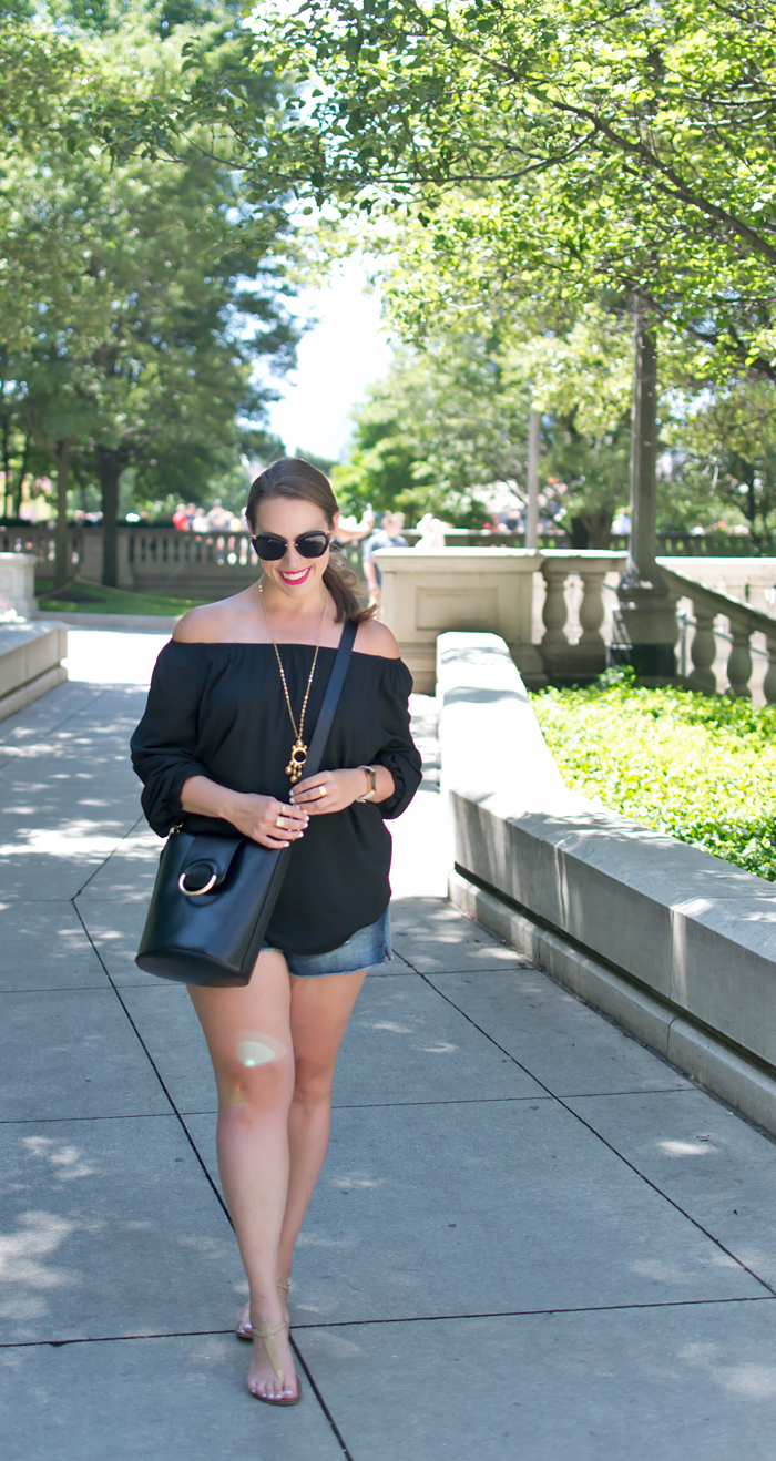 Miu Miu Sunglasses, Banana Republic Bucket Bag, Gap 1969 Best Girlfriend Denim Shorts