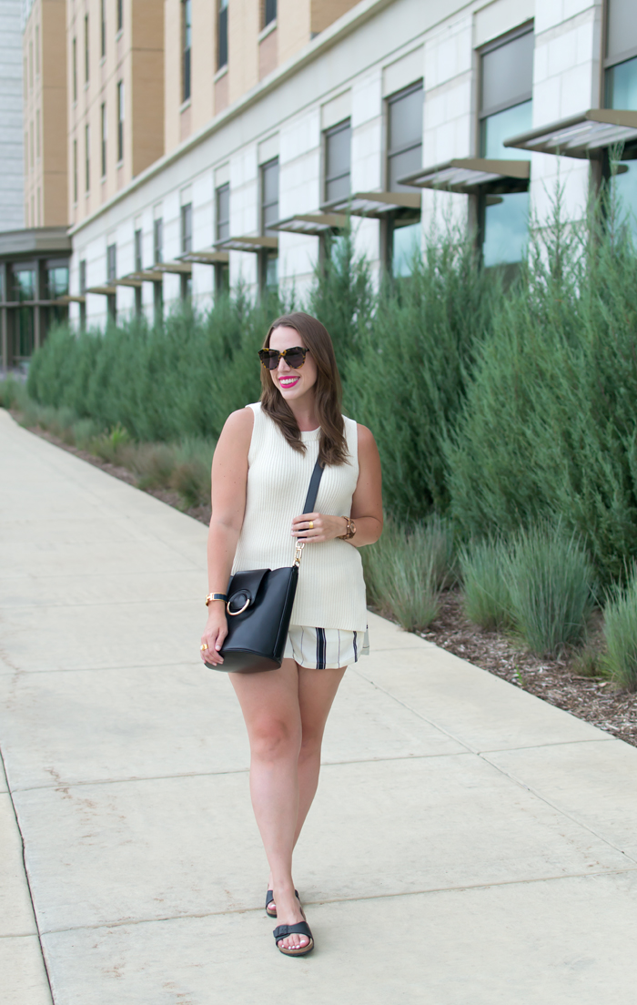 J.Crew Sleeveless Tunic Sweater, JORD Wood Watch, Lou & Grey Coastal Fluid Shorts