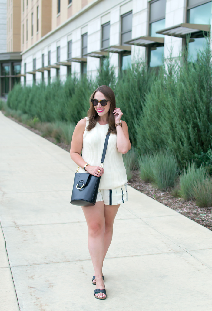 J.Crew Sleeveless Tunic Sweater, JORD Wood Watch, Lou & Grey Coastal Fluid Shorts