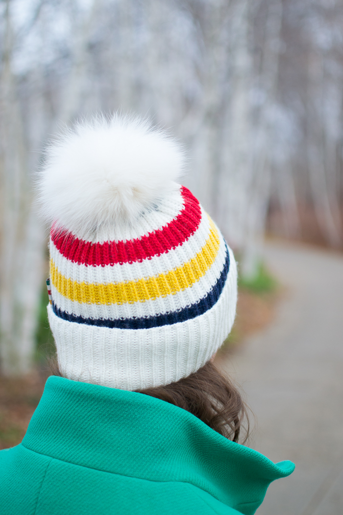 Hudson's Bay hat + J.Crew Stadium Cloth Cocoon Coat