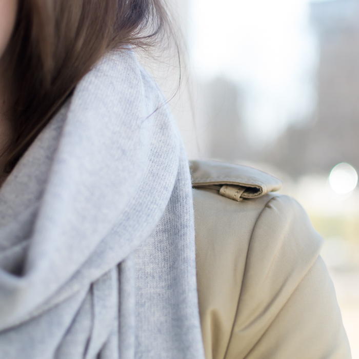 Banana Republic Belted Cotton Trench + Garnet Hill Pure Cashmere Wrap 