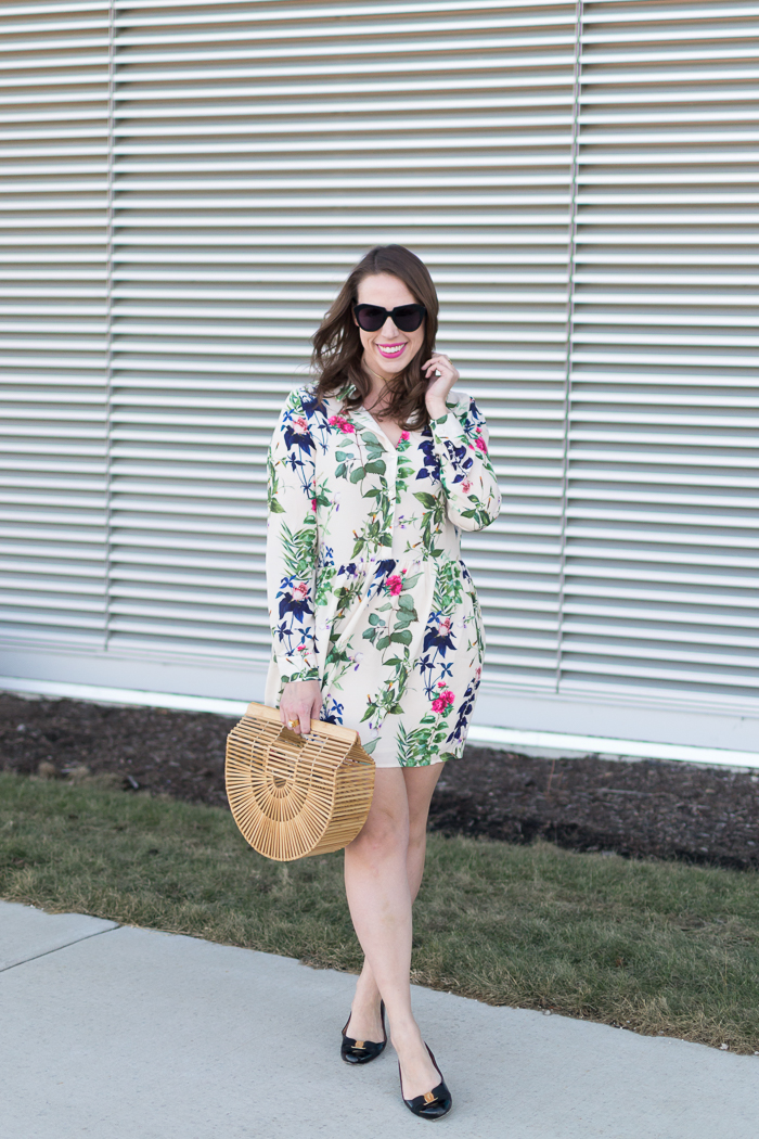 Vero Moda Drop Waist Floral Shirt Dress + Cult Gaia Ark Bag