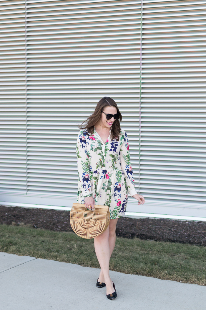 Vero Moda Drop Waist Floral Shirt Dress + Cult Gaia Ark Bag