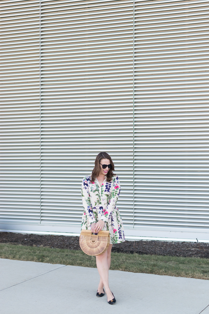 Vero Moda Drop Waist Floral Shirt Dress + Cult Gaia Ark Bag