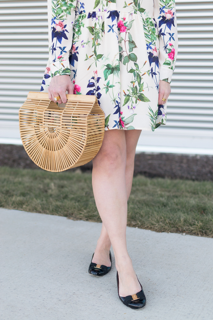 Vero Moda Drop Waist Floral Shirt Dress + Cult Gaia Ark Bag