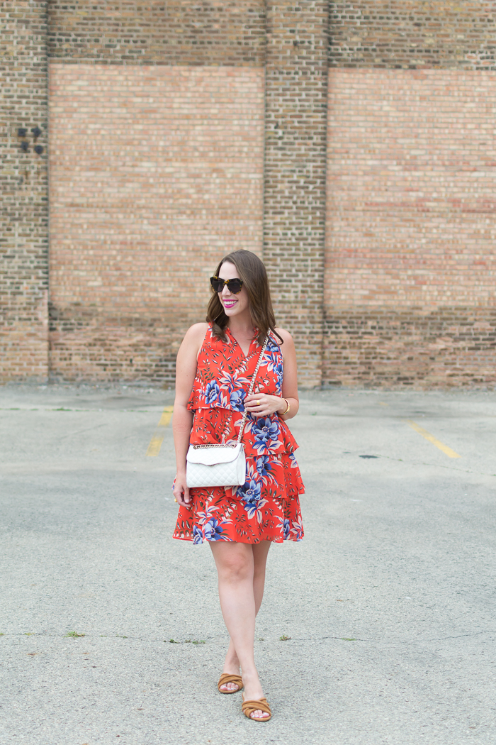 Loft Floral Tiered Dress & Ann Taylor Gretel Suede Slides