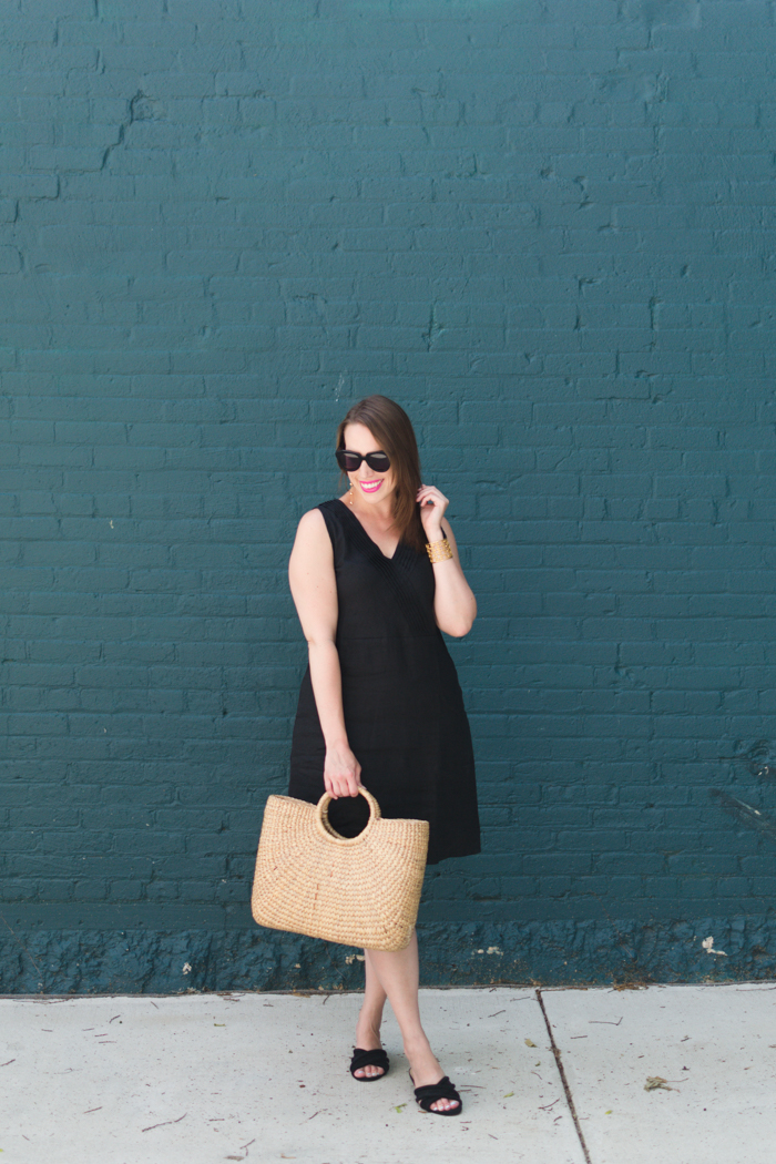 Garnet Hill Linen Pleated Surplice Dress